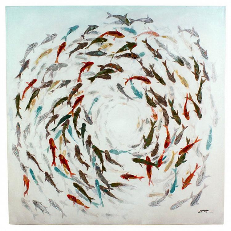 Canvas Acrylic Painting Fish Swarm