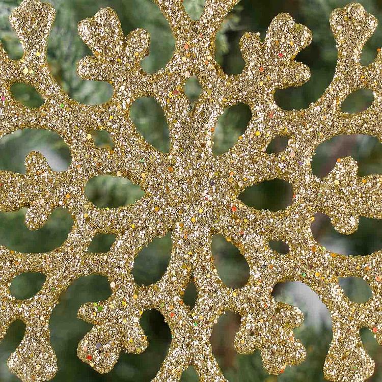 Ёлочная игрушка Золотая снежинка с блёстками Glitter Flat Snowflake Gold 12,5 cm