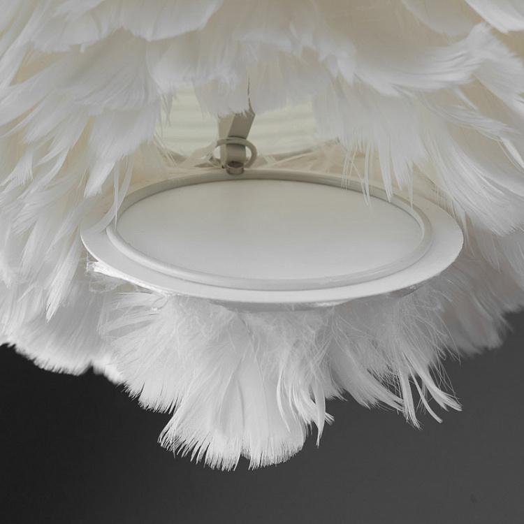 Подвесной светильник Эос Эвиа на белом проводе, белые перья, L Eos Evia Hanging Lamp With White Cord Large