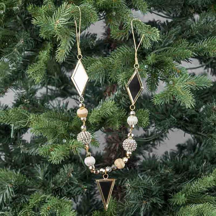 Гирлянда из золотистых бусин и зеркал, 37 см White And Gold Beads And Mirrors Garland 37 cm