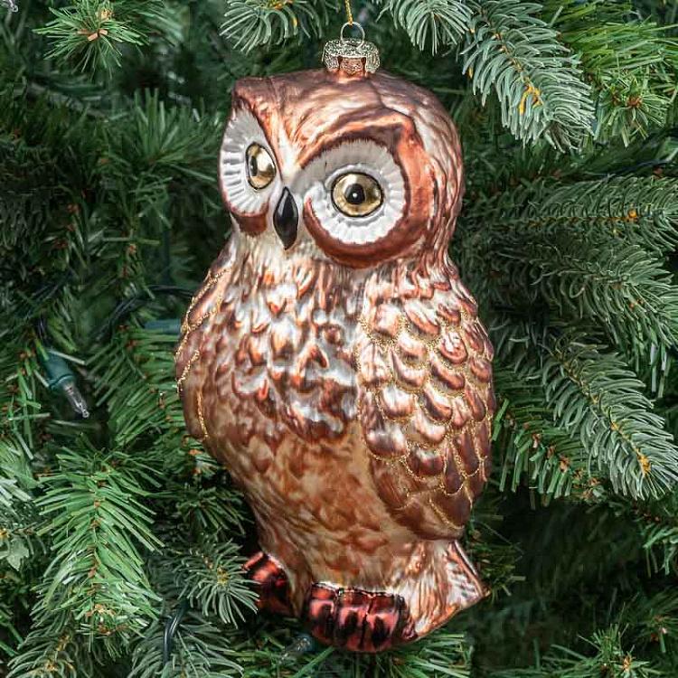 Glass Standing Owl Brown 23 cm