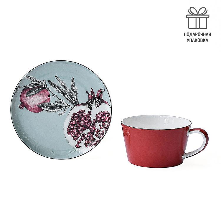 Чайная пара с гранатом на блюдце Экзо Exo Tea Cup And Saucer Pomegranate Blue