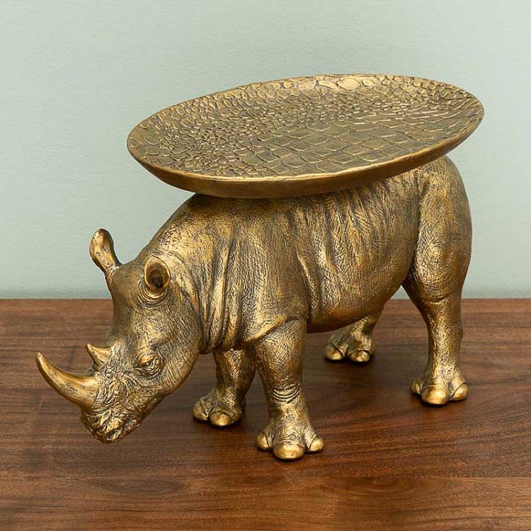 Подставка для мелочей Золотистый винтажный носорог Antique Gold Rhinoceros With Tray