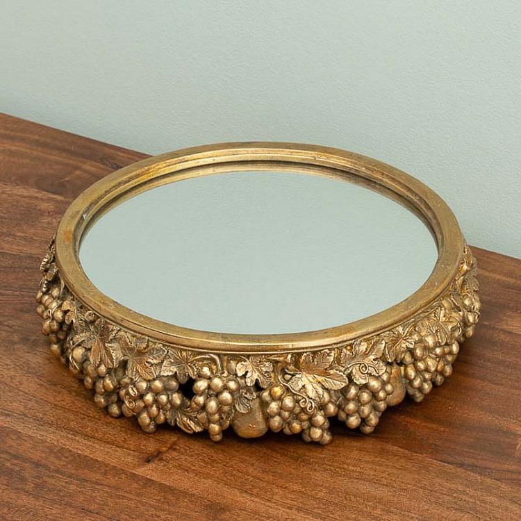 Mirror Tray With Golden Grapes