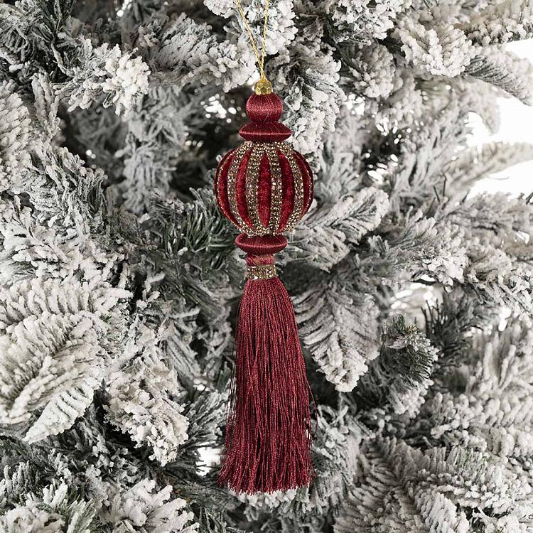 Новогодняя подвеска Бархатная бордовая тыква с кисточкой Velvet Burgundy Pumpkin Pendant With Tassel 21 cm