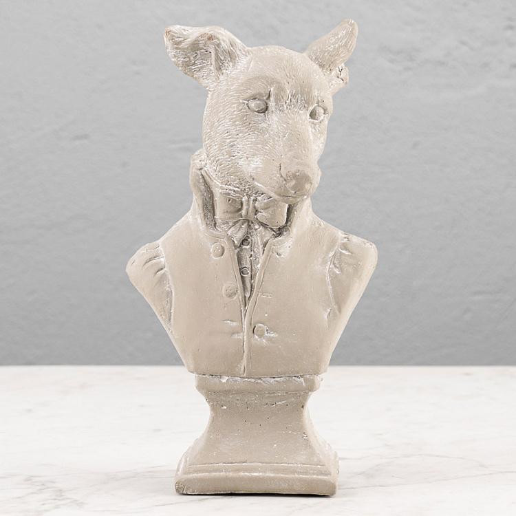 Статуэтка Бюст собаки серый с патиной Dog Bust On Stand Grey Patina