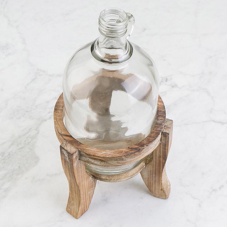 Ваза-бутыль стеклянная на деревянной подставке Bottle Vase With Wooden Stand