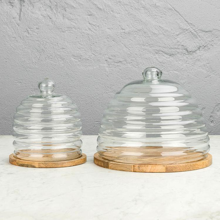 Деревянная доска со стеклянным колпаком Улей, L Bee Dish And Cover Large
