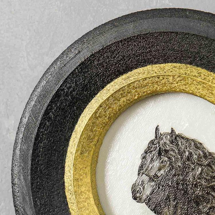 Картина в круглой раме Чёрная лошадь Black Horse Painting In Round Frame
