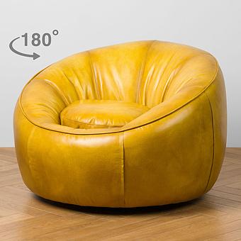 Кресло Metz Swivel Chair RM натуральная кожа Yellow Andalusia