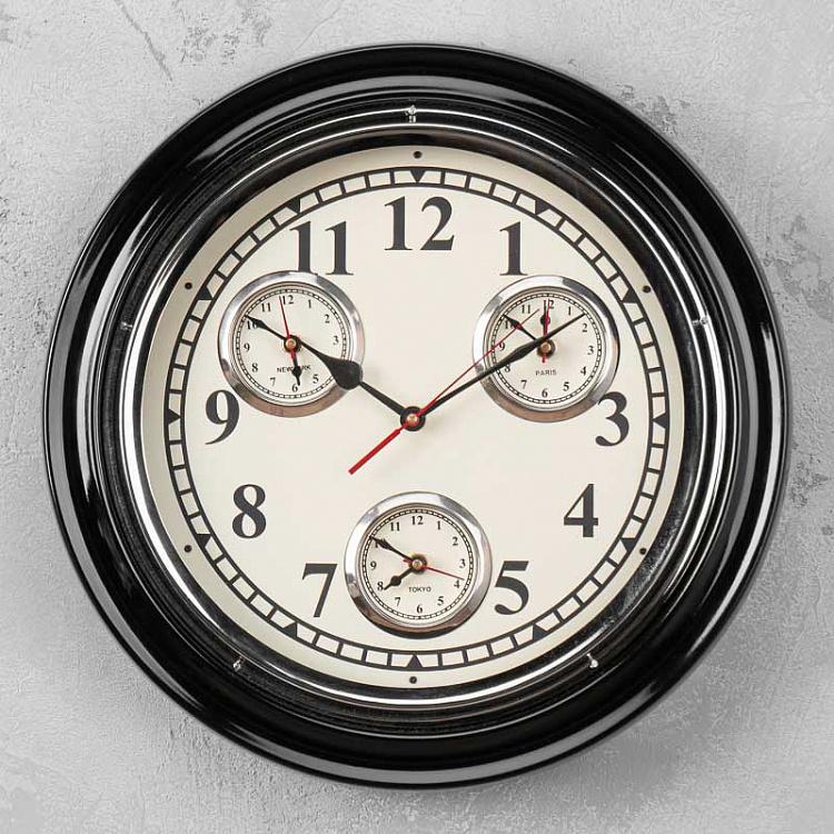 Настенные часы 3 циферблата Нью-Йорк Париж Токио New York Paris Tokyo 3 Dials Clock