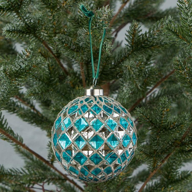 Ёлочная игрушка Многогранный шар голубой с серебром Multifaceted Ball Blue With Silver 10 cm