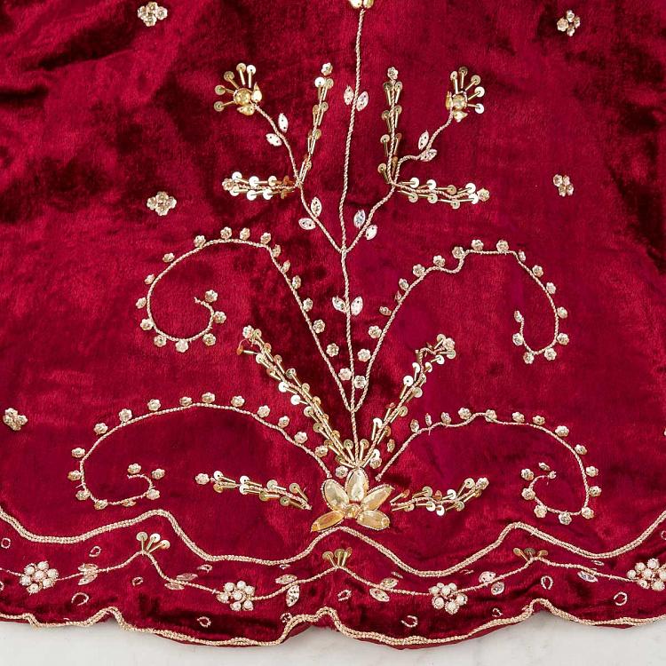 Бордовый коврик-юбка под ёлку с золотым узором Golden Pattern Christmas Tree Skirt Burgundy 105 cm