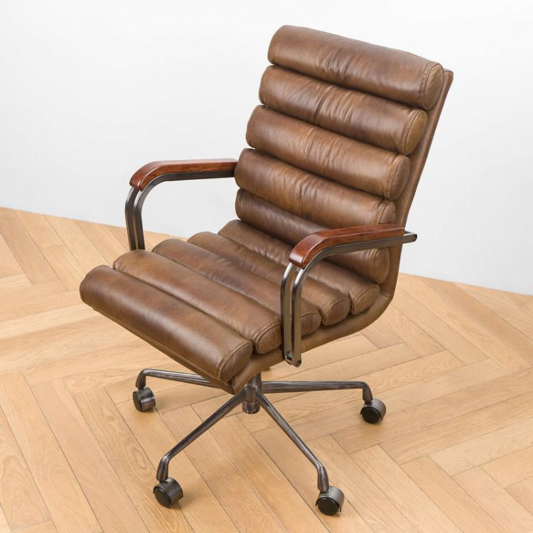 Рабочее кресло Турин, красно-коричневые подлокотники Ufficio Torino Armchair, Red Brown Wood D