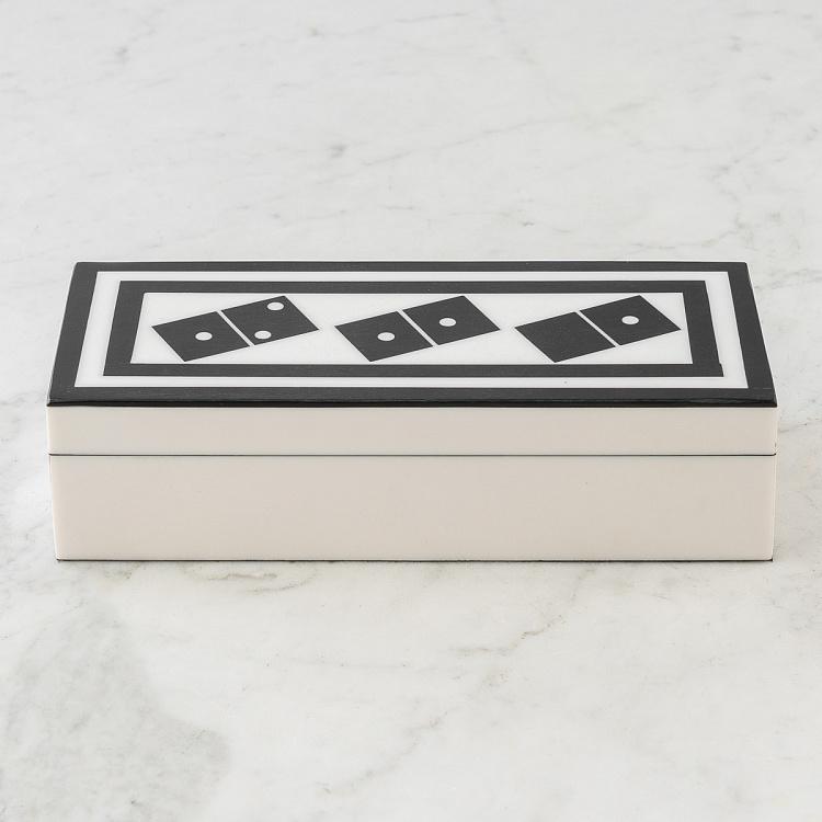 Шкатулка с набором домино, чёрно-белая White Box With Black Domino