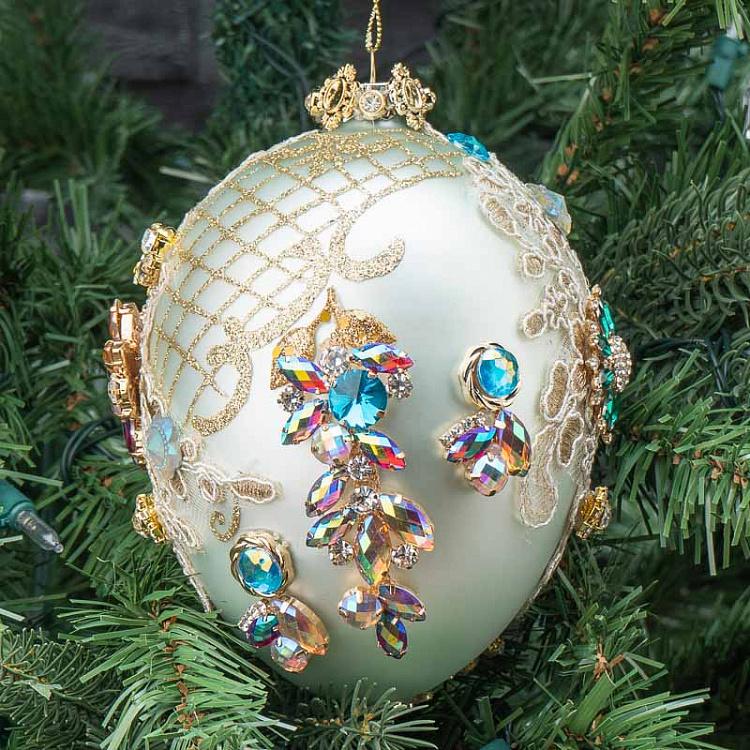 Ёлочная игрушка Яйцо со стразами Glass Fabric Jewel Kings Egg White/Blue 20,5 cm