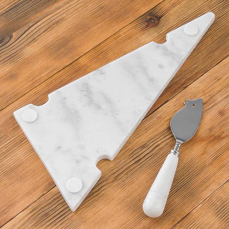 Набор для сыра Мышка и кусочек сыра Set Of 2 Items Marble Cheese Board And Mouse Knife