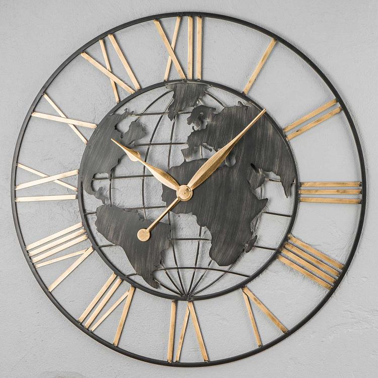 Настенные большие железные часы с картой мира Clock With Iron World Map Large