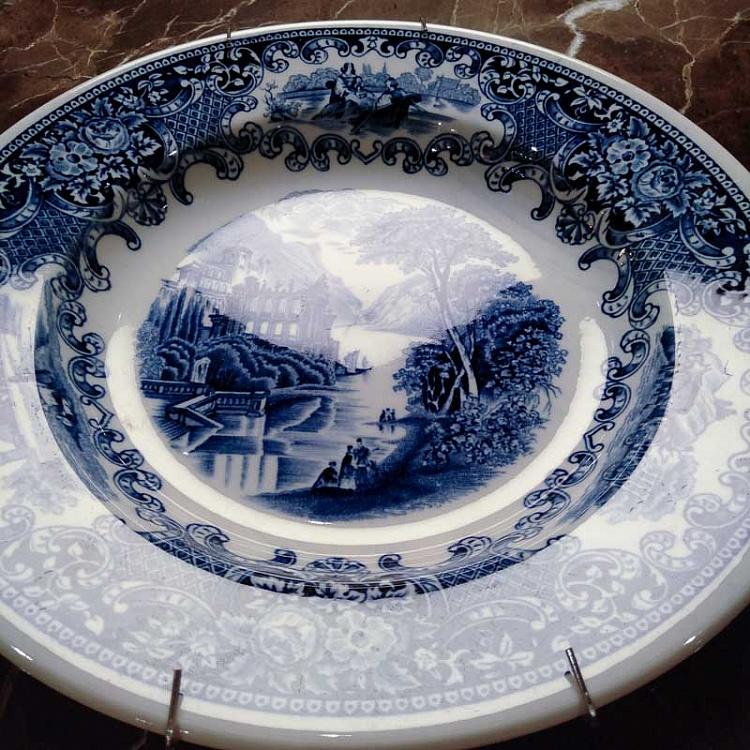 Винтажная тарелка белая с голубым мотивом 17, M Vintage Plate Blue White Medium 17