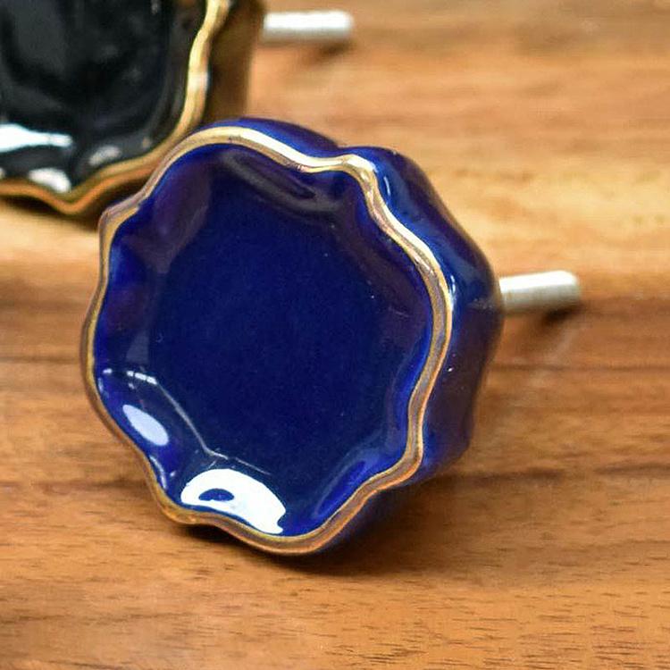 Керамическая мебельная ручка Четырёхлистник синий Quatrefoil Ceramic Knob Blue