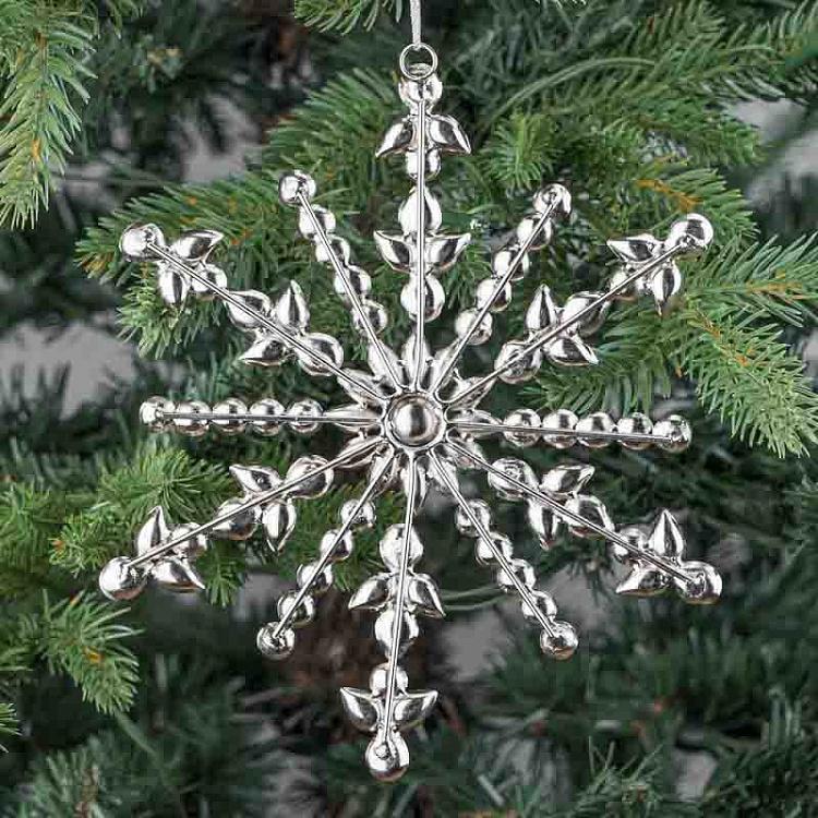 Ёлочная игрушка Серебристая снежинка с прозрачными стразами, L Transparent Stones Snowflake Silver 17 cm