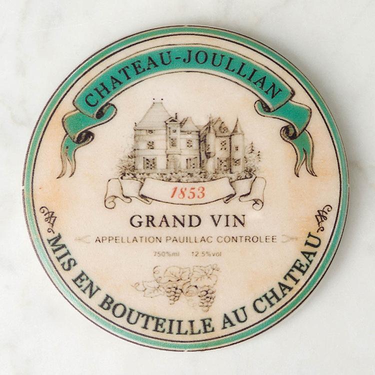Набор из четырёх круглых подставок под стаканы Винные этикетки Set Of 4 Stone Coasters Wine Labels