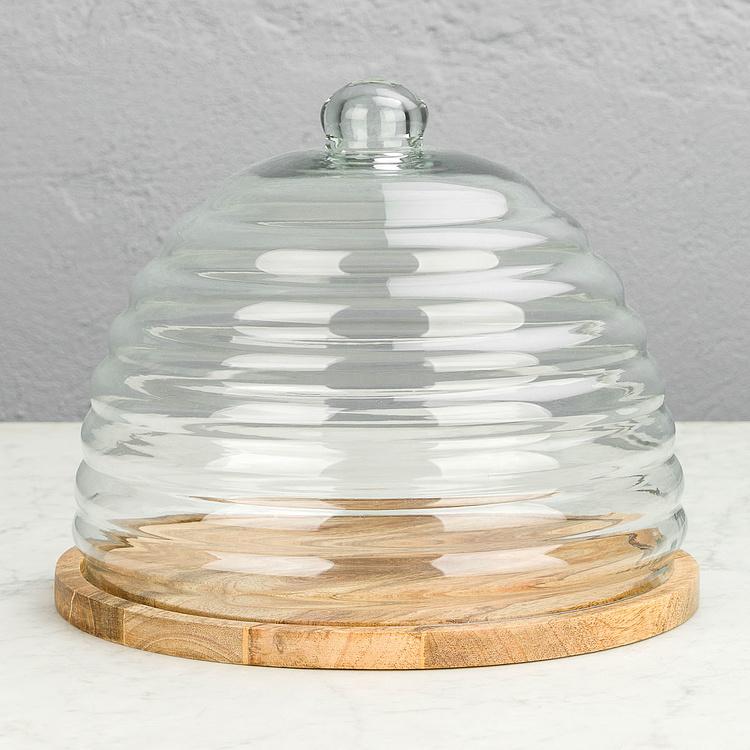 Деревянная доска со стеклянным колпаком Улей, L Bee Dish And Cover Large