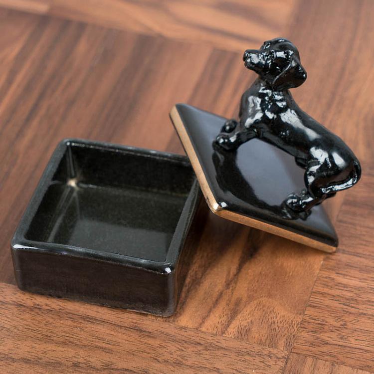Небольшая керамическая шкатулка с собакой на крышке Mini Black Ceramic Box With Dog