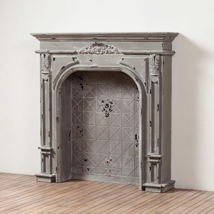 Деревянный декоративный камин с серой патиной Wooden Fire Place Grey Patina