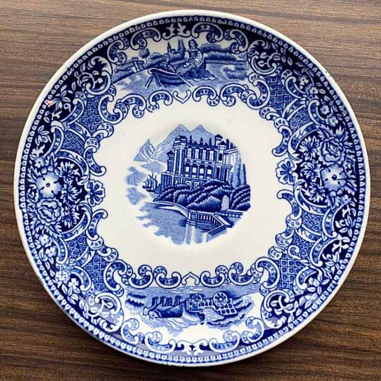 Винтажная тарелка белая с голубым мотивом 8, M Vintage Plate Blue White Medium 8
