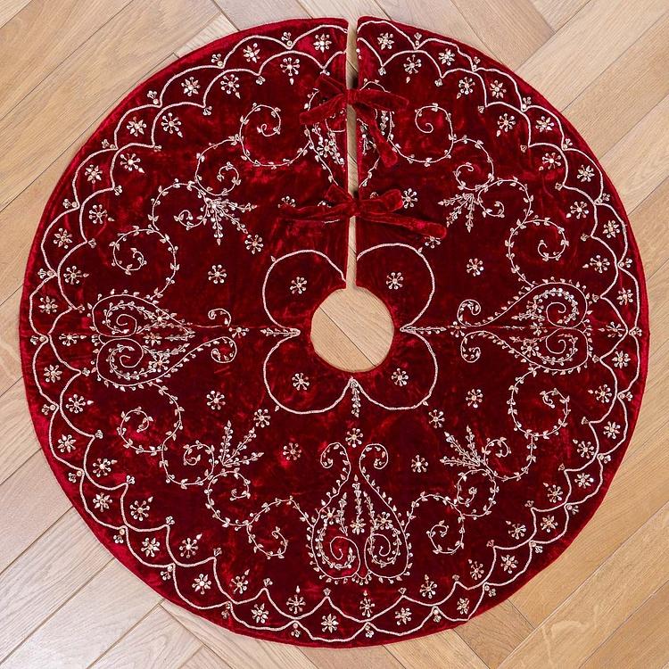 Бордовый коврик-юбка под ёлку большой с золотыми пайетками Gold Beads Christmas Tree Skirt Burgundy 120&nbsp;cm