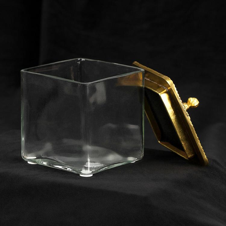 Ёмкость для хранения с латунной обезьянкой на крышке Square Glass Box With Brass Monkey Lid
