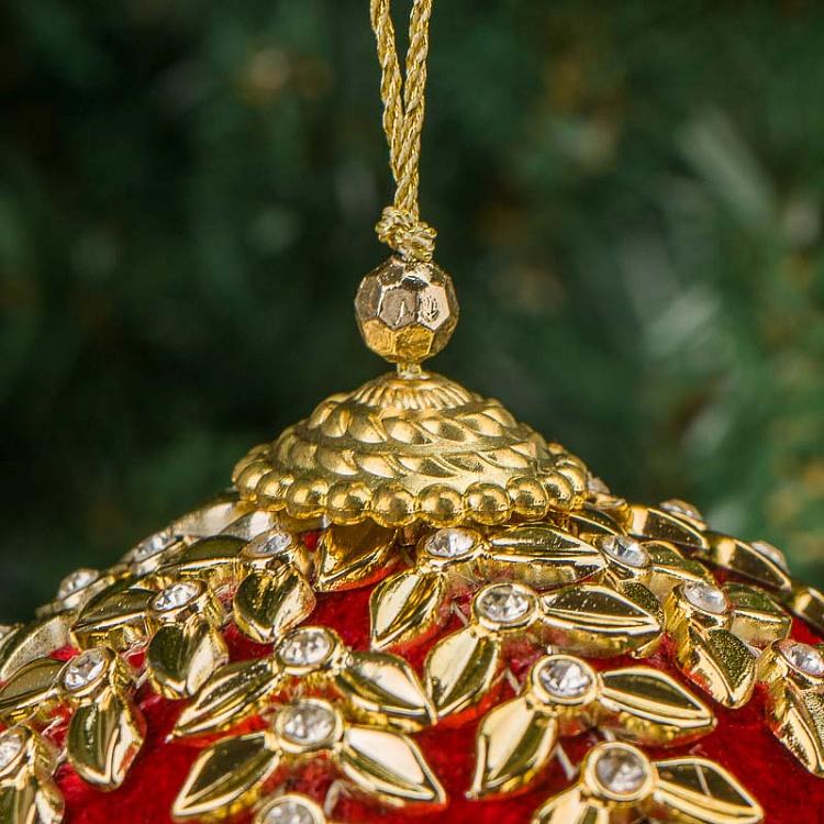 Красный ёлочный шар с золотым орнаментом Red Ball With Gold And Stones 10 cm