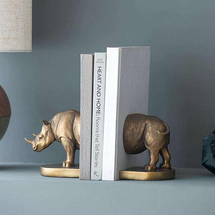 Bookend Rhino On Oval Stand