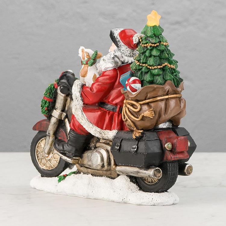 Новогодняя фигурка с подсветкой Санта на мотоцикле Led Santa With Motorbike Red 30 cm