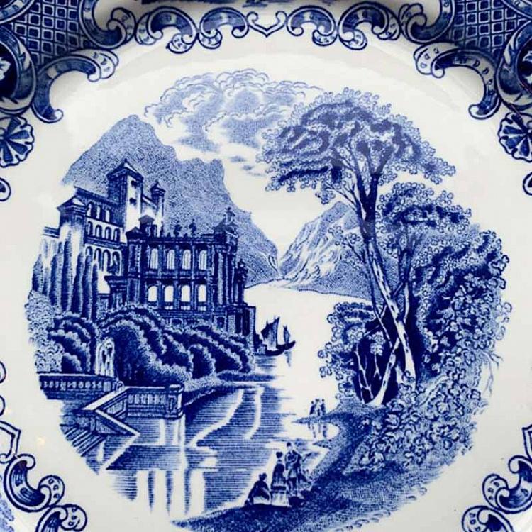 Винтажная тарелка белая с голубым мотивом 20, L Vintage Plate Blue White Large 20