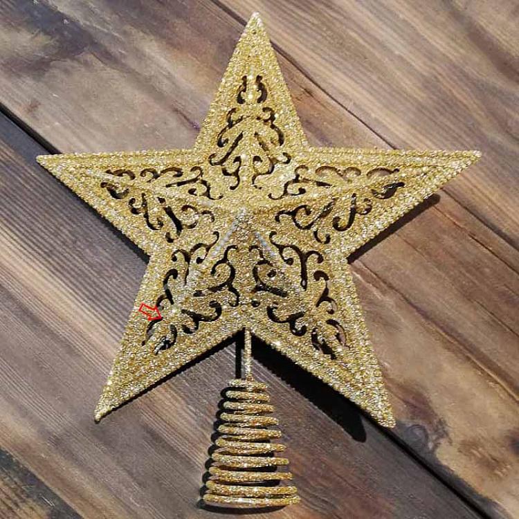 Верхушка на ёлку Звезда с блёстками филигрань дисконт Glitter Filigree Star Tree Topper Gold 26,5 cm discount