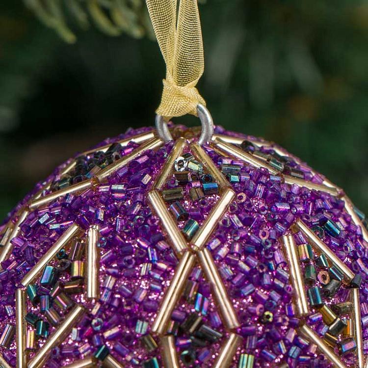 Фиолетовый ёлочный шар с бисерным орнаментом, S Bead Ornament Ball Purple 7 cm