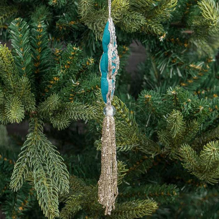 Бирюзовая новогодняя подвеска с бисером Pendant Cross With Beads Turquoise 22 cm