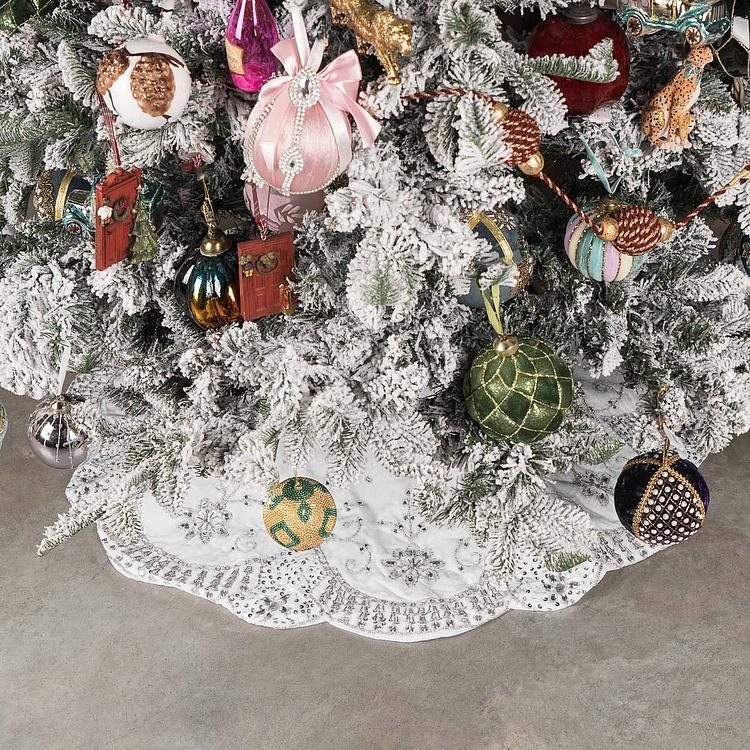 Белый с серебряным коврик-юбка под ёлку большой Christmas Tree Skirt White And Silver 120&nbsp;cm