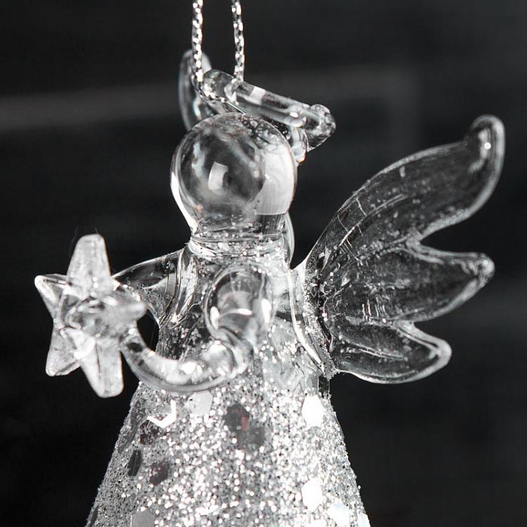 Набор из трёх ёлочных игрушек Серебристые ангелы Set Of 3 Glass Glitter Angels Silver 8 cm