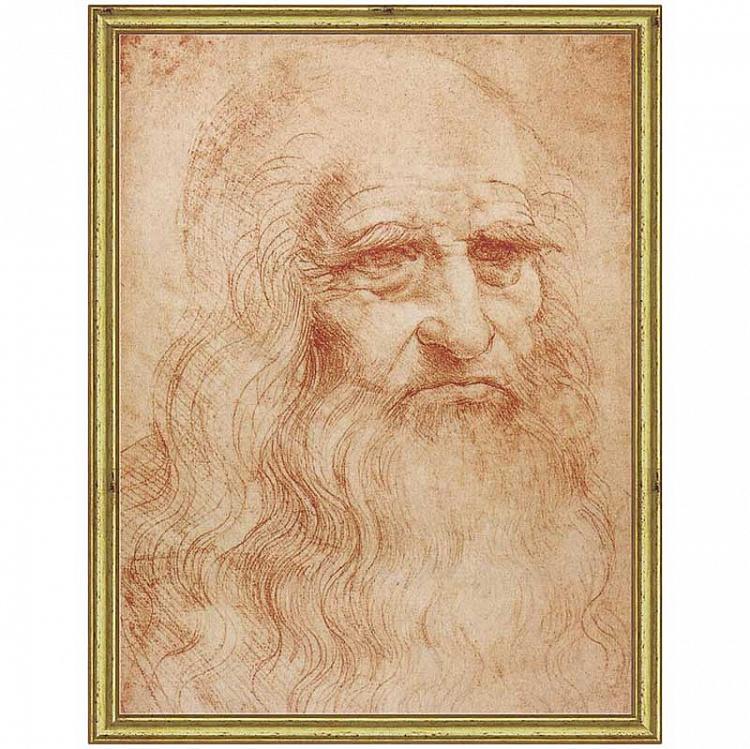Рисунок-принт в золотой раме Леонардо да Винчи, Автопортрет Da Vinci Drawing, Gold Frame