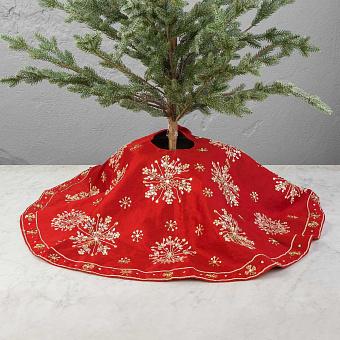 Коврик-юбка под ёлку Golden Snowflakes Christmas Tree Skirt Red 106 cm