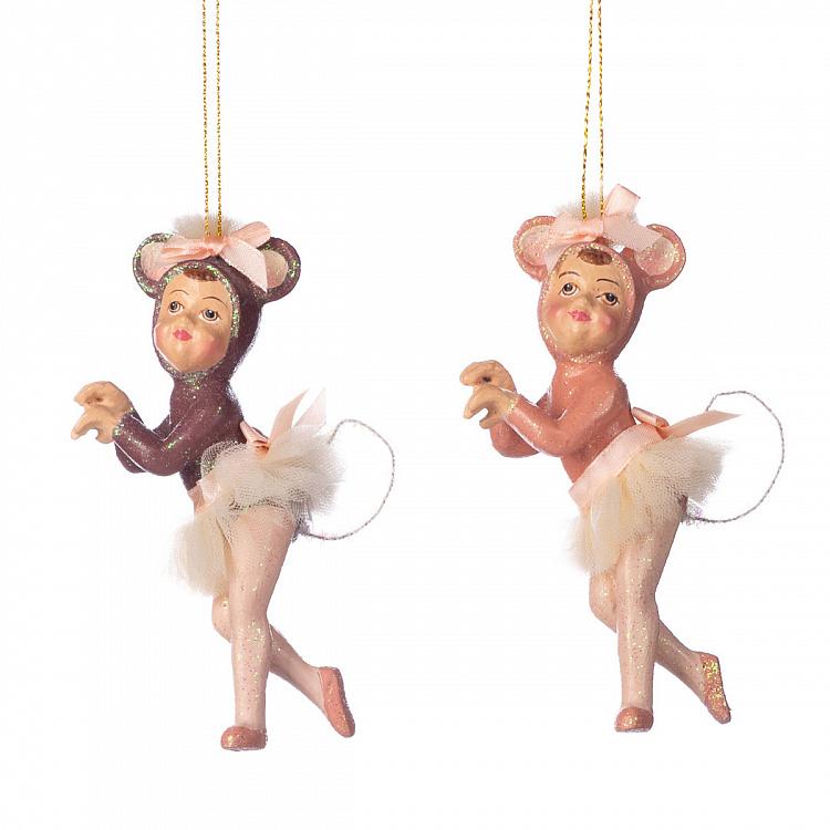 Набор из двух ёлочных игрушек Мышки из балета Щелкунчик Set Of 2 Nutcracker Ballerinas Mouse Pink 13 cm