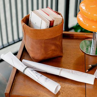 Корзина для хранения Leather Storage Basket натуральная кожа Caramel Old