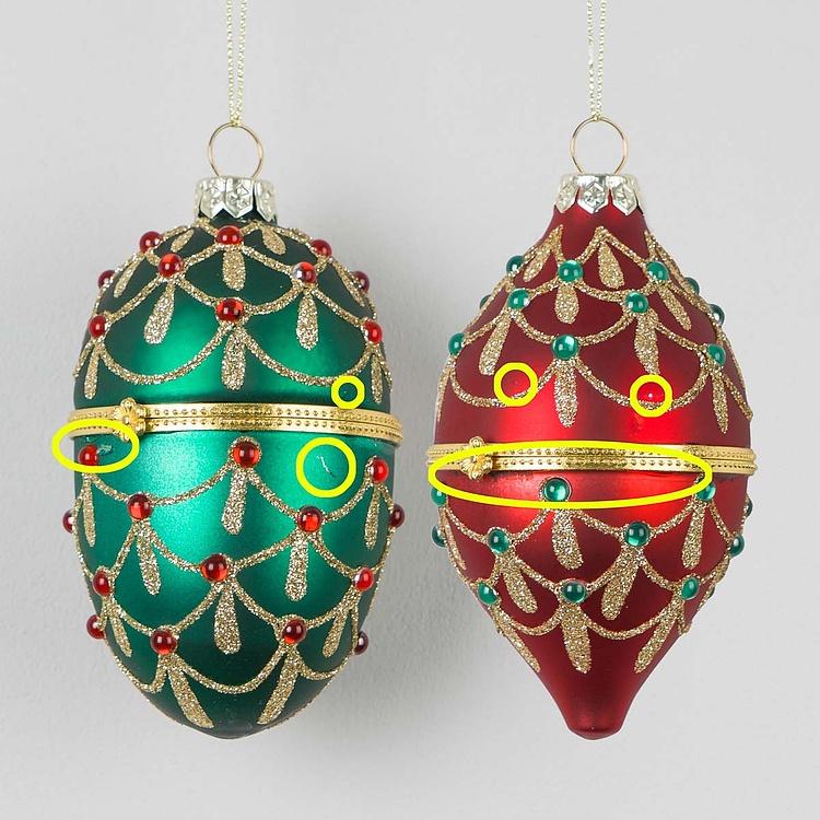 Набор из 2-х ёлочных игрушек Set Of 2 Xmas Egg Boxes Jewel Red Green 11 cm discount1 - ракурс 2