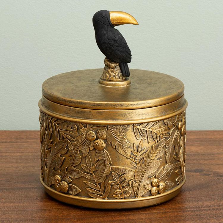 Шкатулка золотистая с туканом на крышке Golden Box With Toucan Lid