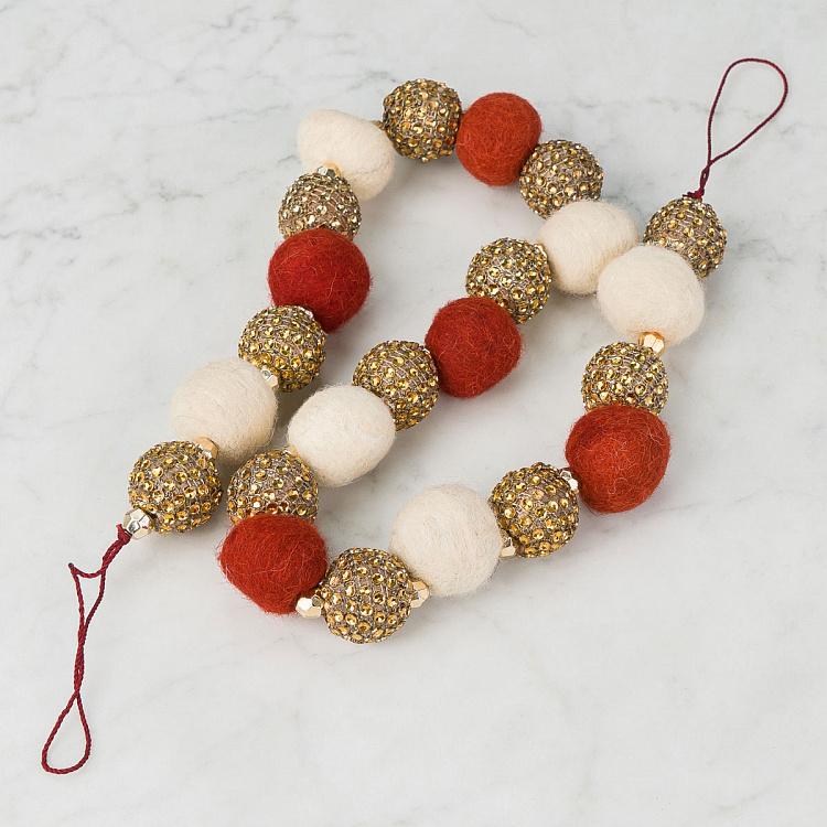 Гирлянда с красными, белыми и бронзовыми шарами Garland With Red White Bronze Beads 90 cm