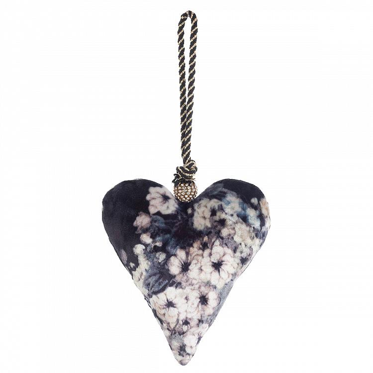 Ёлочная игрушка Сердце с узором Flower Patterned Heart Blue 15 cm