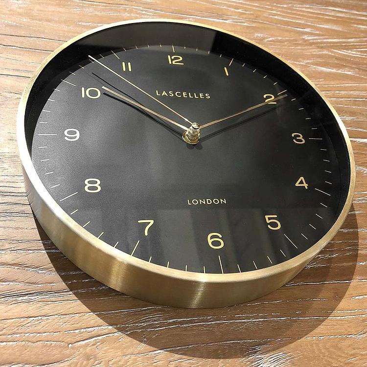 Настенные часы в золотом металлическом корпусе с чёрным циферблатом дисконт1 Gold Metal Cased Wall Clock With Black Dial discount1